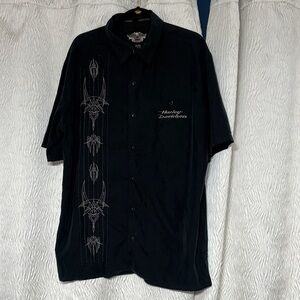 HARLEY DAVIDSON Skull MOTORCYCLE  MENS BUTTON FRONT SIZE LARGE BLACK